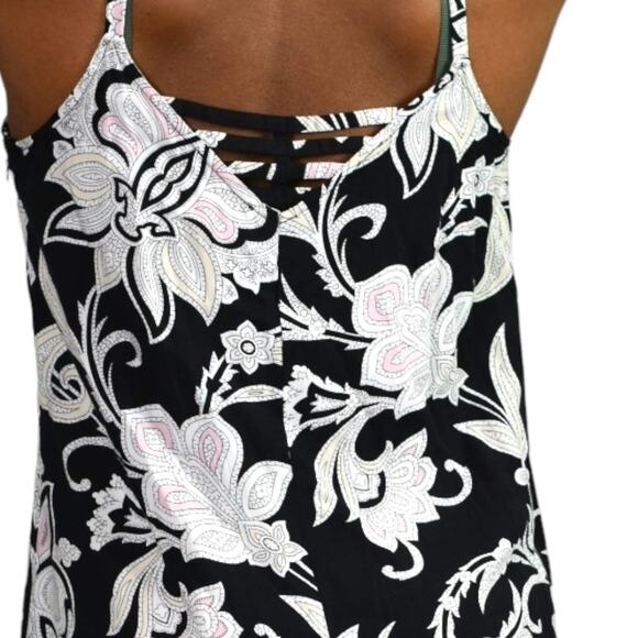 Wide Leg Jumpsuit Black Printed Draped Pink Straps Capri Loose Sack Size Medium - Picture 5 of 13